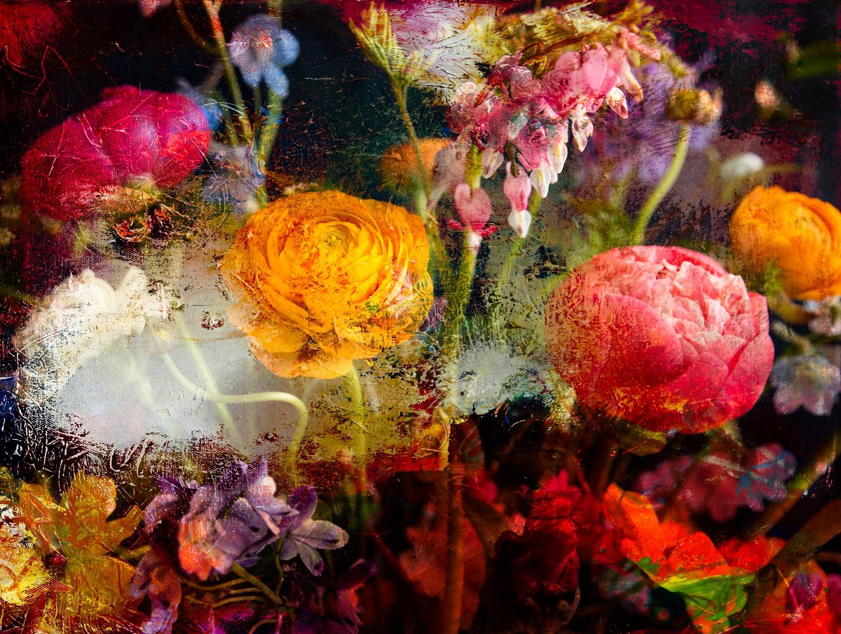 Impressionistic Botanical Photograph By Viet Ha Tran, 28 X 21", Baroque Flowers Iv, Original Artwork