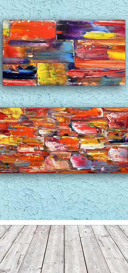 "Touch Me" - Save As Series + FREE USA Shipping - Original PMS Abstract Diptych Oil Paintings On Wood - 36" x 32" by Preston M. Smith (PMS)