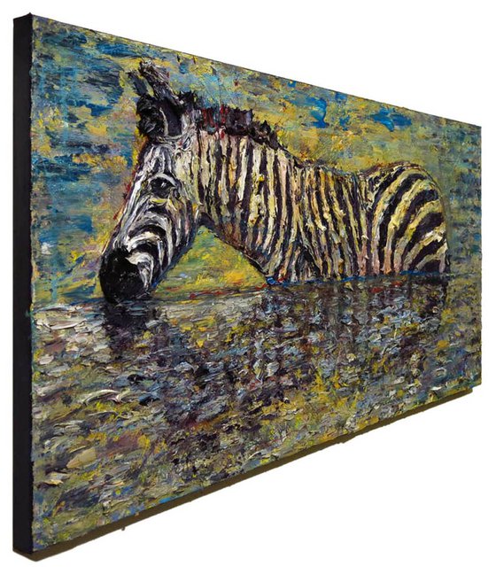 UNTITLED q586 -Original expressionist oil painting on canvas of a animal zebra