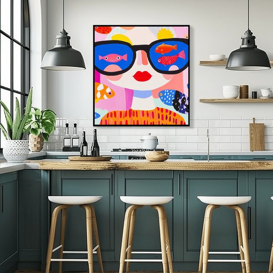 Surreal Fish-Glasses Girl