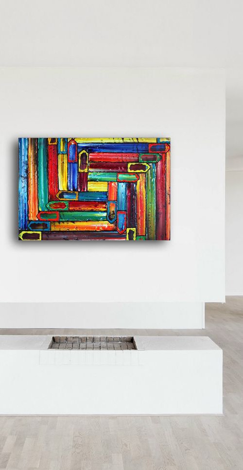 "Exodus"  - Original PMS Oil Painting On Wood - 36" x 24", Framed by Preston M. Smith (PMS)