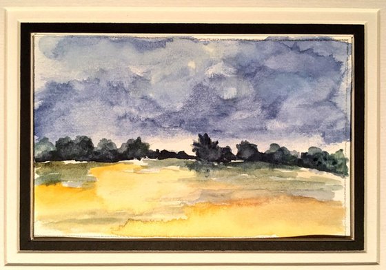 Beautiful Field in Spring, original watercolour with mount