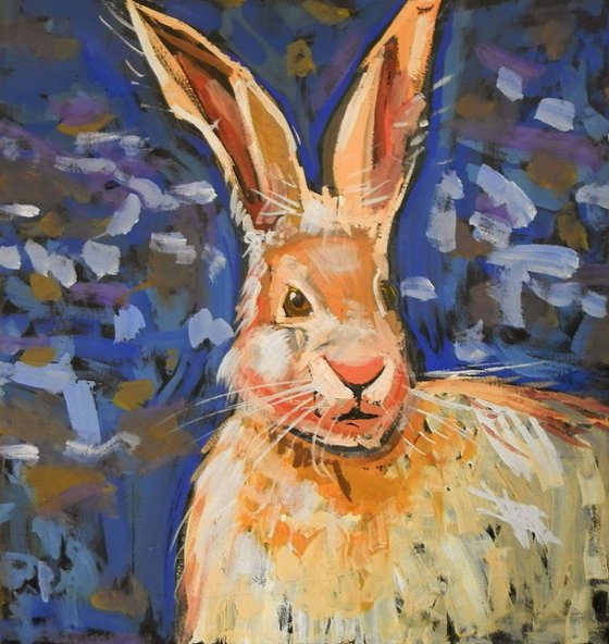 Hare, gouache painting 50x47 cm