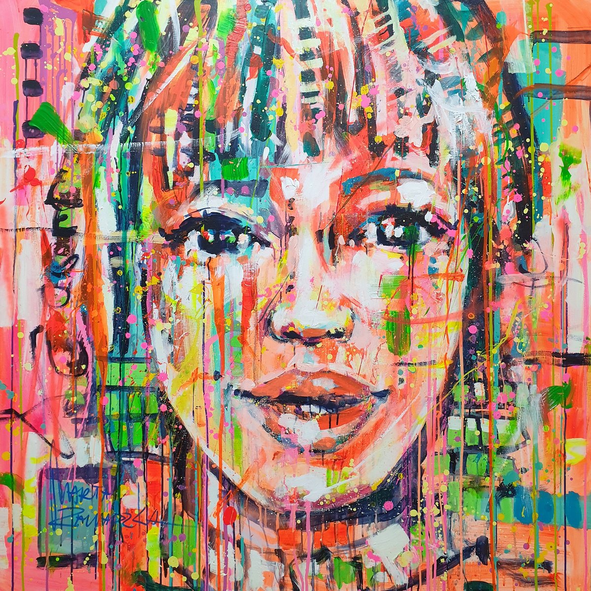 Impressionistic Portrait Acrylic Painting By Marta Zawadzka, 51 X 51", Nola, Original Artwork