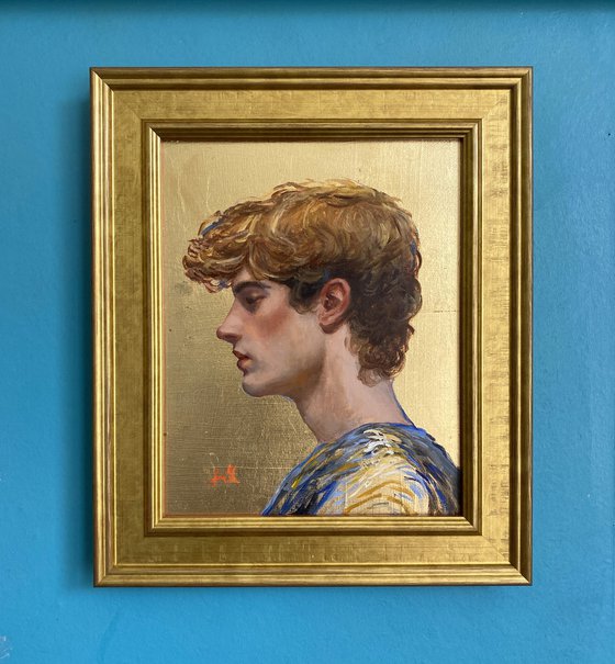 Gold leaf young man portrait.