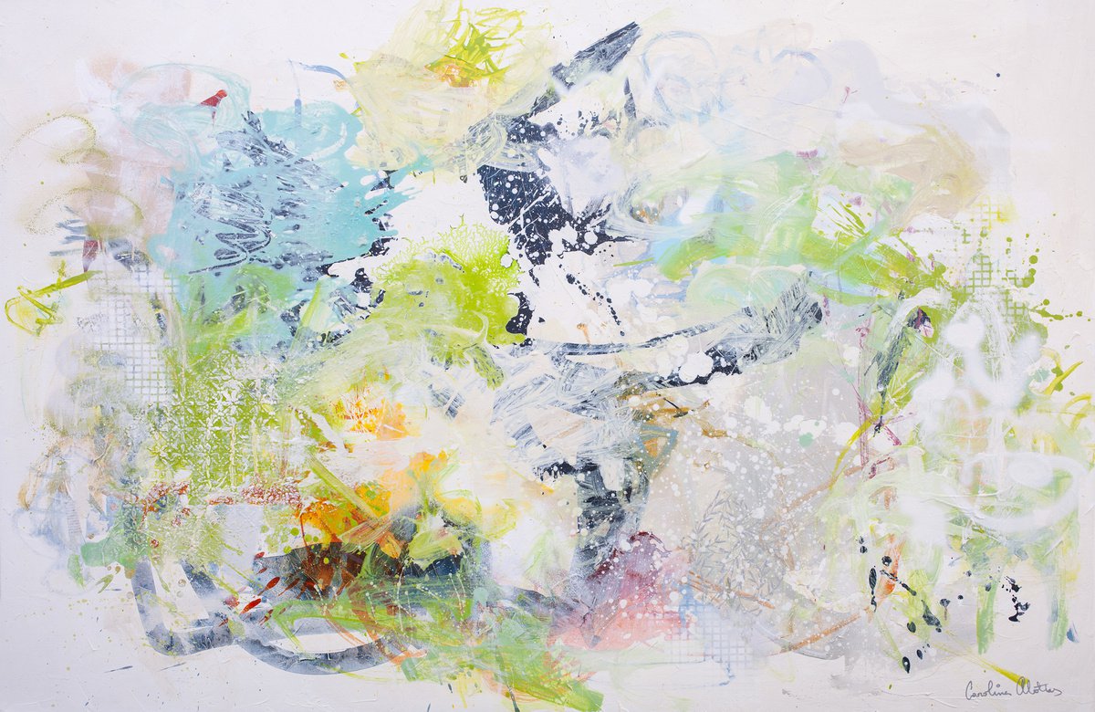 Organic Abstract Acrylic Painting By Carolina Alotus, 59 X 39, Tender Greens, Original Artwork