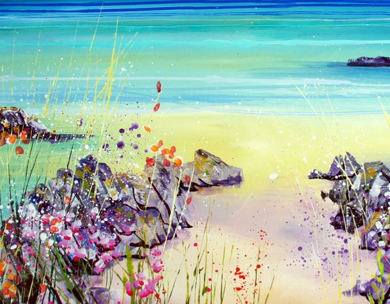 Scottish Beach with grasses and wild flowers