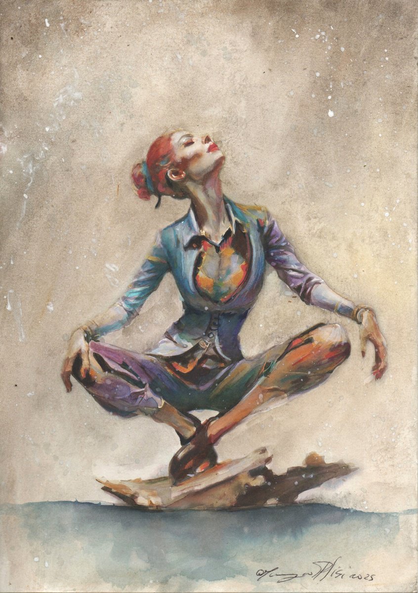 Impressionistic Portrait Ink Drawing By Maurizio Puglisi, 8 X 11", Sparks Of Snow In Vanilla Winterlude, Original Artwork