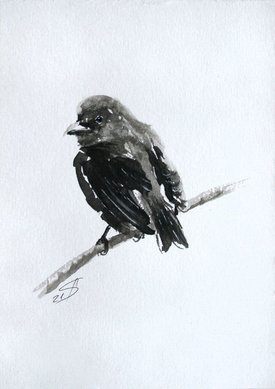 Bird III. Ink /  From my a series of mini works BIRDS /  ORIGINAL PAINTING