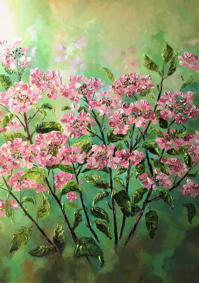 Impressionistic Botanical Acrylic Painting By Colette Baumback, 30 X 40, Hortensia Rose, Original Artwork