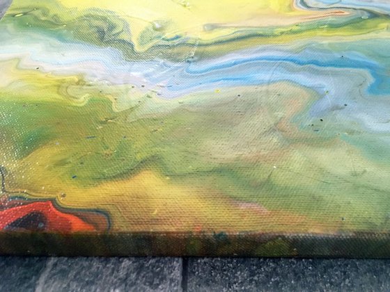 "A River Runs Through It" - Original Small Abstract PMS Fluid Acrylic Painting - 12 x 9 inches