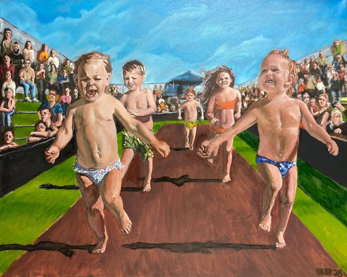 Expressive Oil Painting , Baby Race By Michael E. Voss, 30 X 24, Artwork For Sale On Artfinder