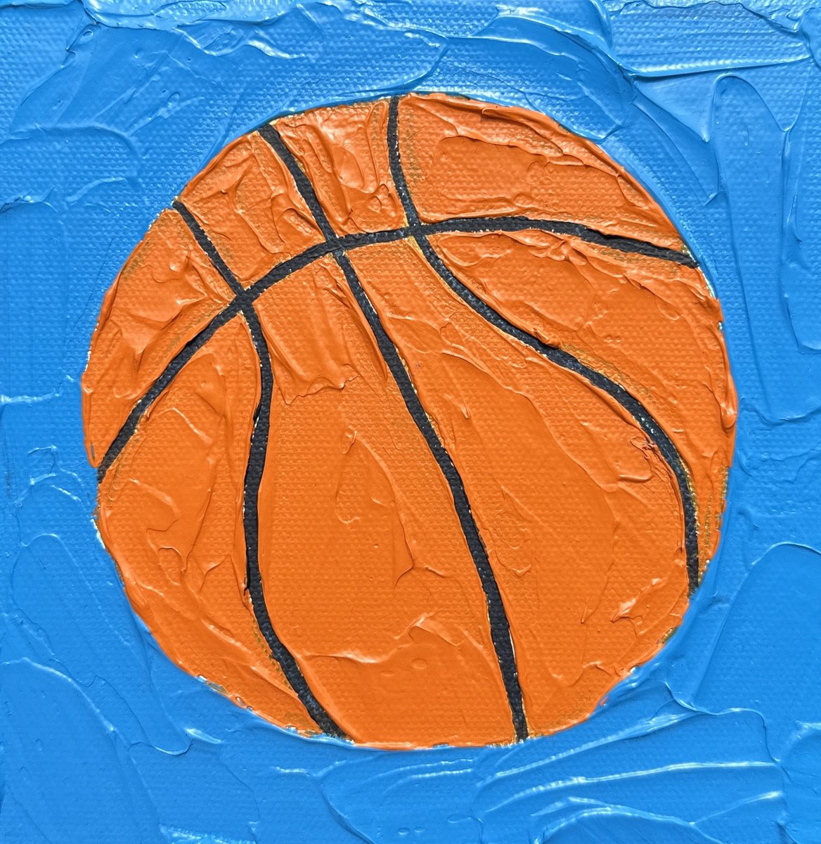Impressionistic Still Life Acrylic Painting By Guzaliya Xavier, 6 X 6, Basketball, Original Artwork