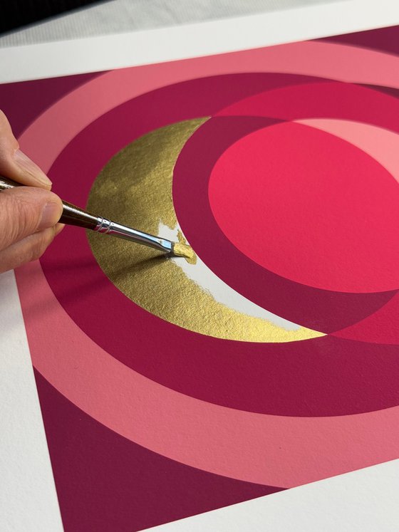 Fine Art Print & Gold painted. Fuchsia