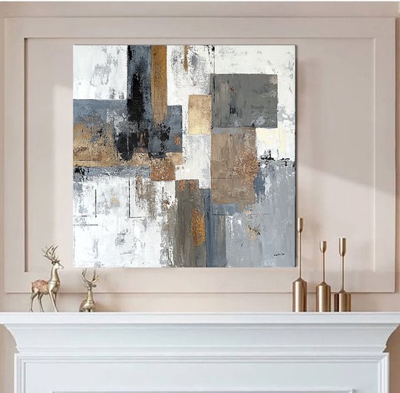 Golden Structure Field. Grey Beige Textured