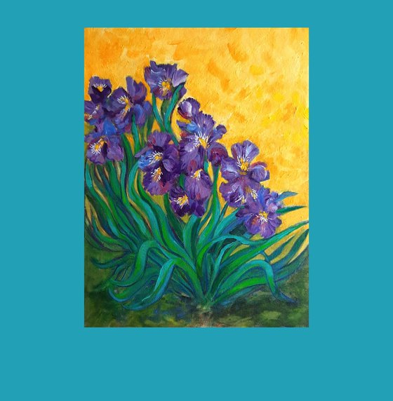 Purple Irises Expressionist acrylic painting on canvas 12"x 16"