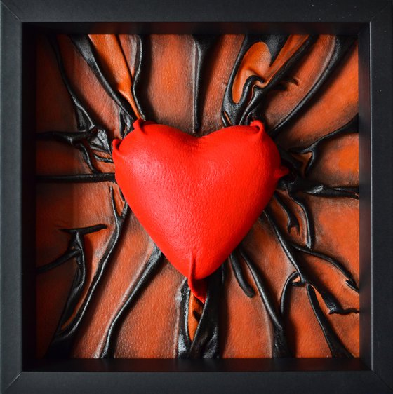 Lovers Heart 39 - Original Framed Leather Sculpture Painting Perfect for Gift