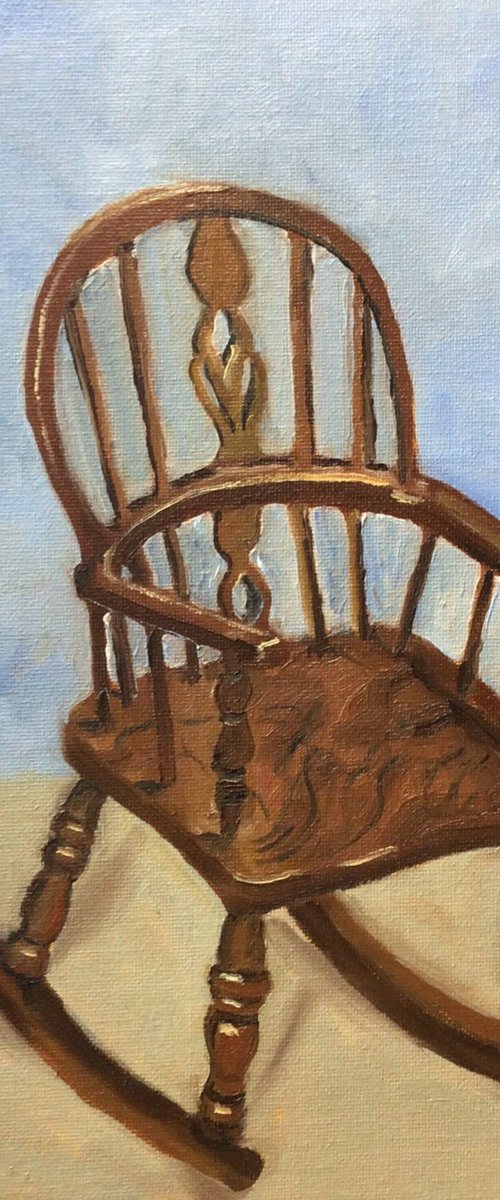 Childs antique rocking windsor chair, oil painting by Julian Lovegrove Art