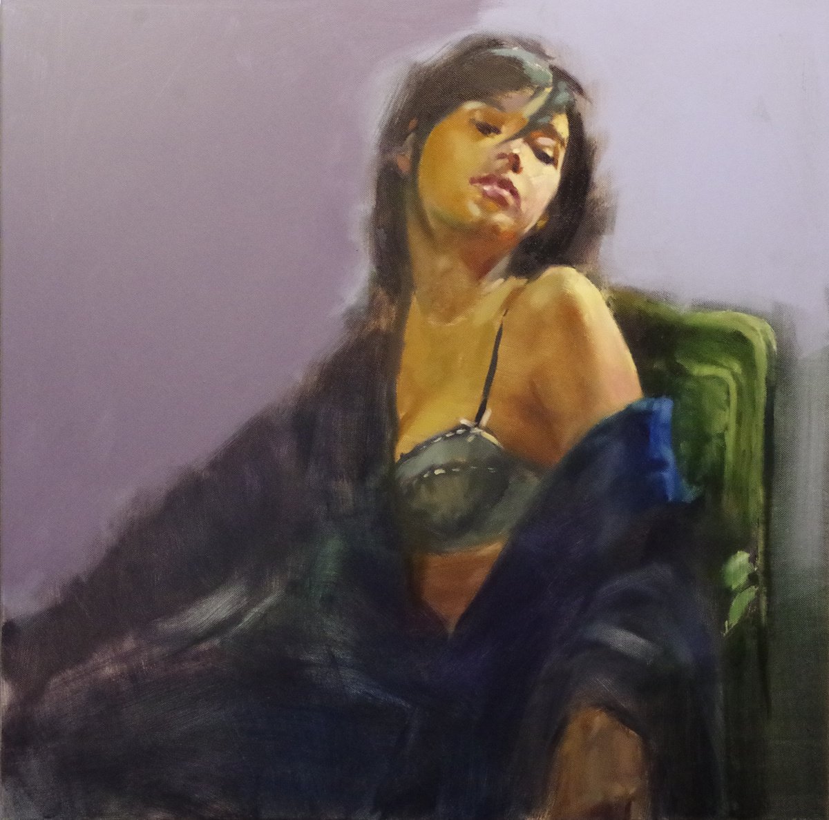 Impressionistic Portrait Oil Painting By Vygandas Doveika, 24 X 24", By The Window, Original Artwork