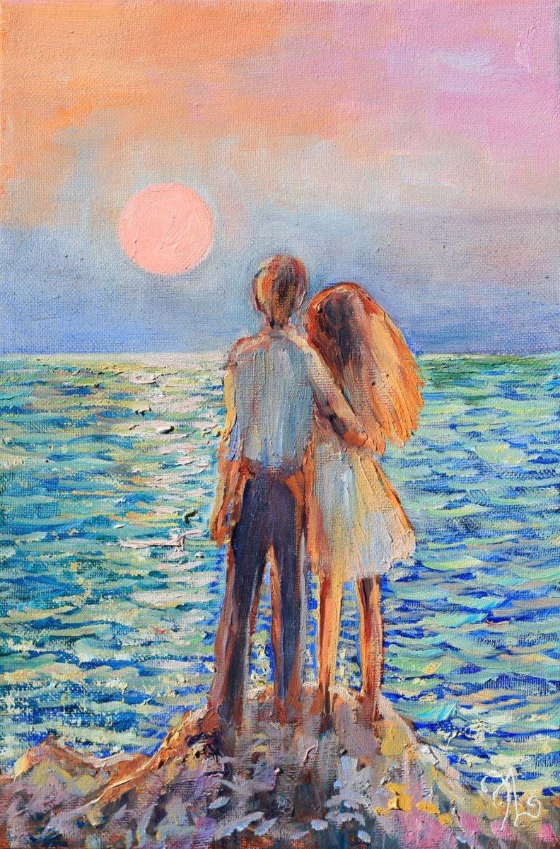 Impressionistic Portrait Oil Painting By Elina Vetrova, 8 X 12, Romantic Sunset, Original Artwork