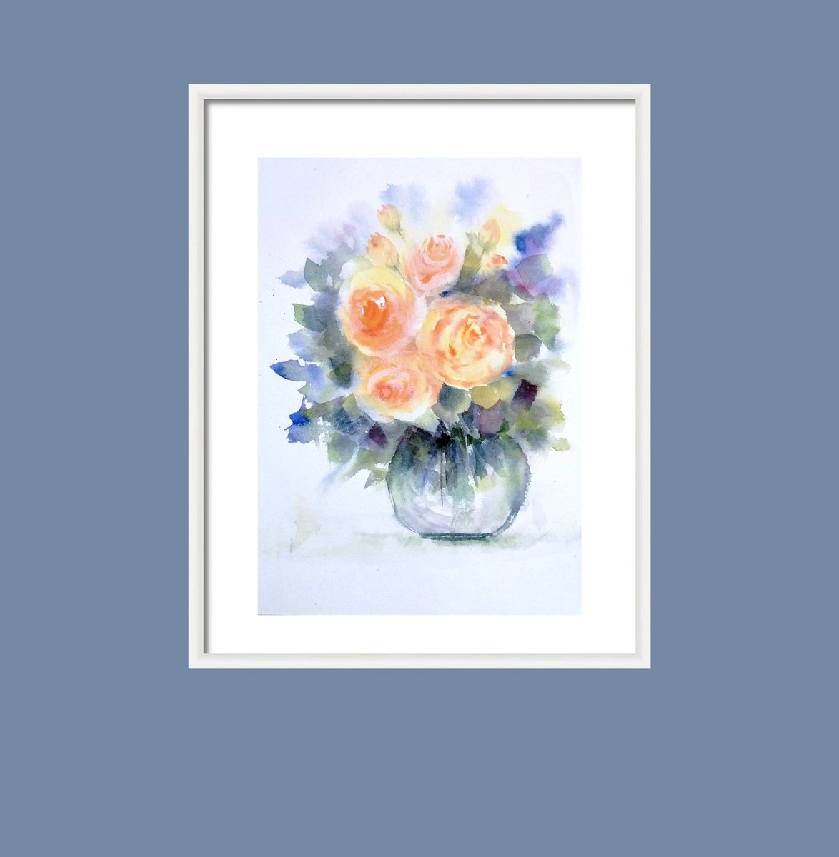 Impressionistic Botanical Watercolour By Asha Shenoy, 10 X 14, Cream-Orange Summer Roses, Original Artwork