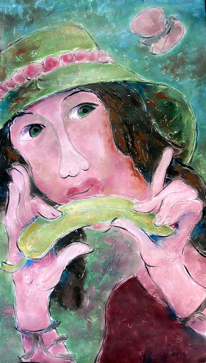 Girl in a green hat by Valentina Yevmenenko