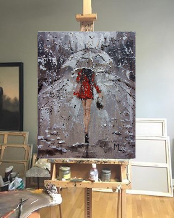 " RAINY FAIRY " original painting CITY palette knife