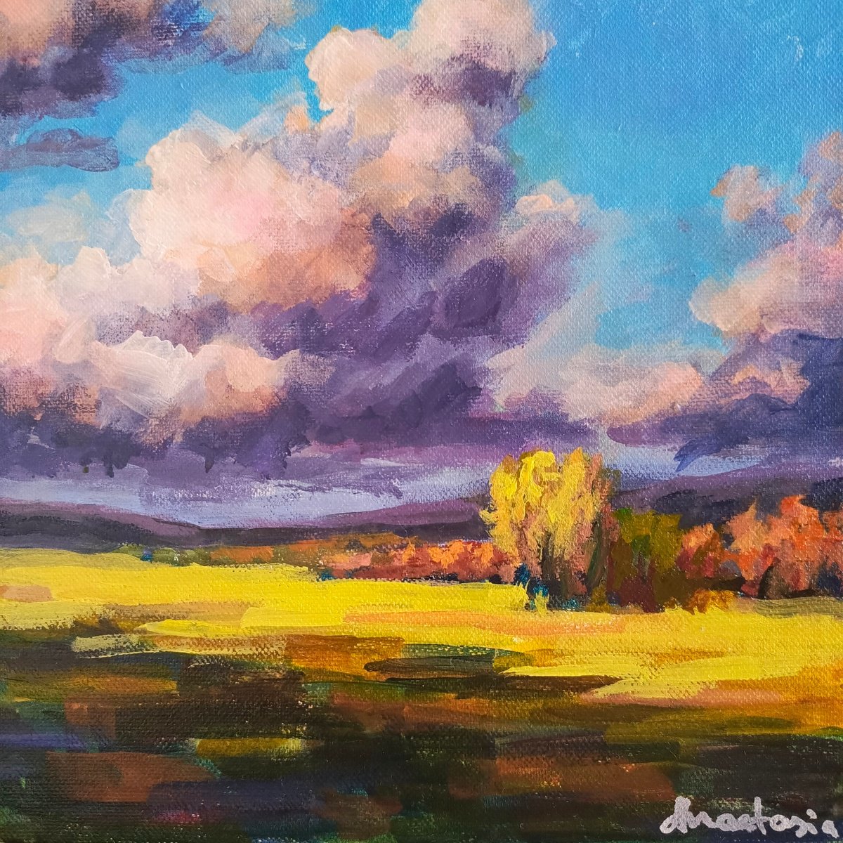 Sunny landscape sky clouds by Anastasia Art Line