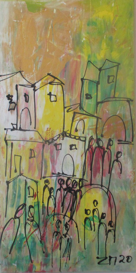 green street life in spring  xl Acrylpainting  19,7 x 39,4inch