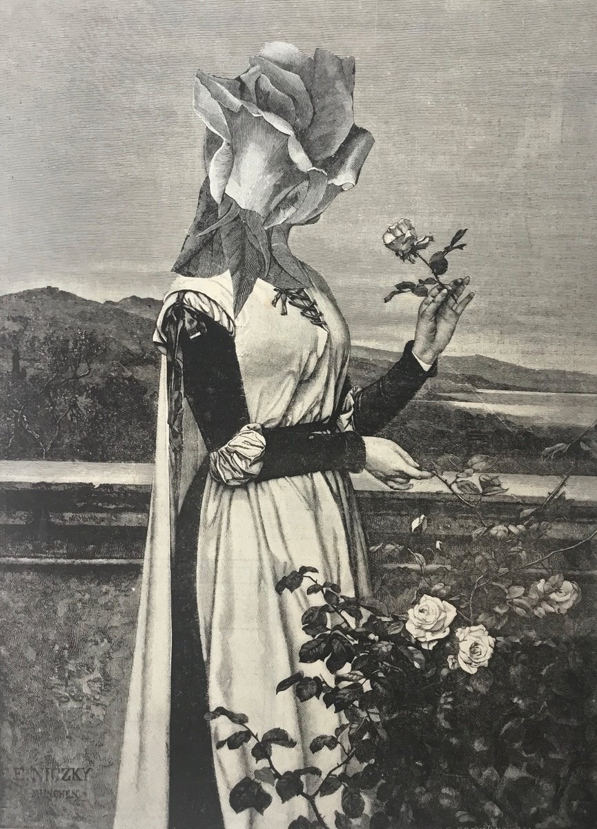 Surrealistic Portrait Collage By Tudor Evans, 7 X 9", Rose In Rome, Original Artwork