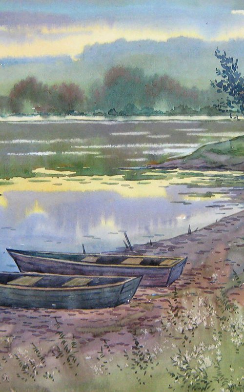 Landscape with boats by Valeriy Savenets-1