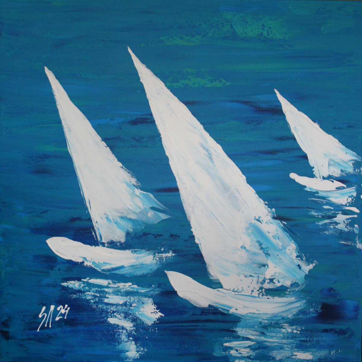 Sailboats By Salana Art / Svetlana Samovarova, 20 X 20, Artwork For Sale On Artfinder