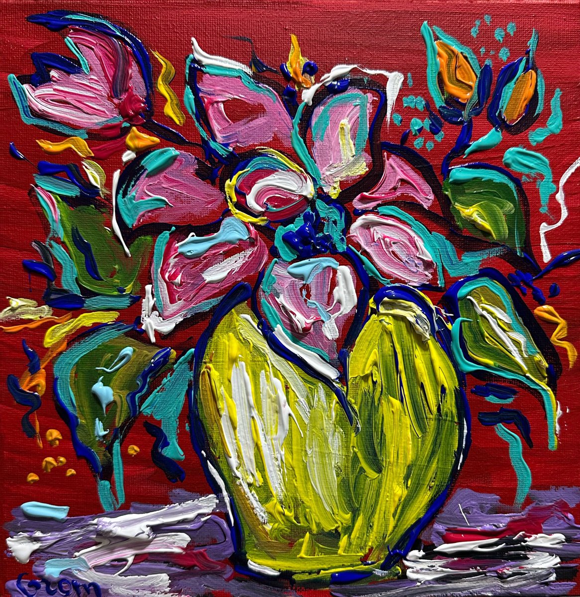 Vase And Bright Flowers By Oksana Fedorova, 10 X 10, Artwork For Sale On Artfinder
