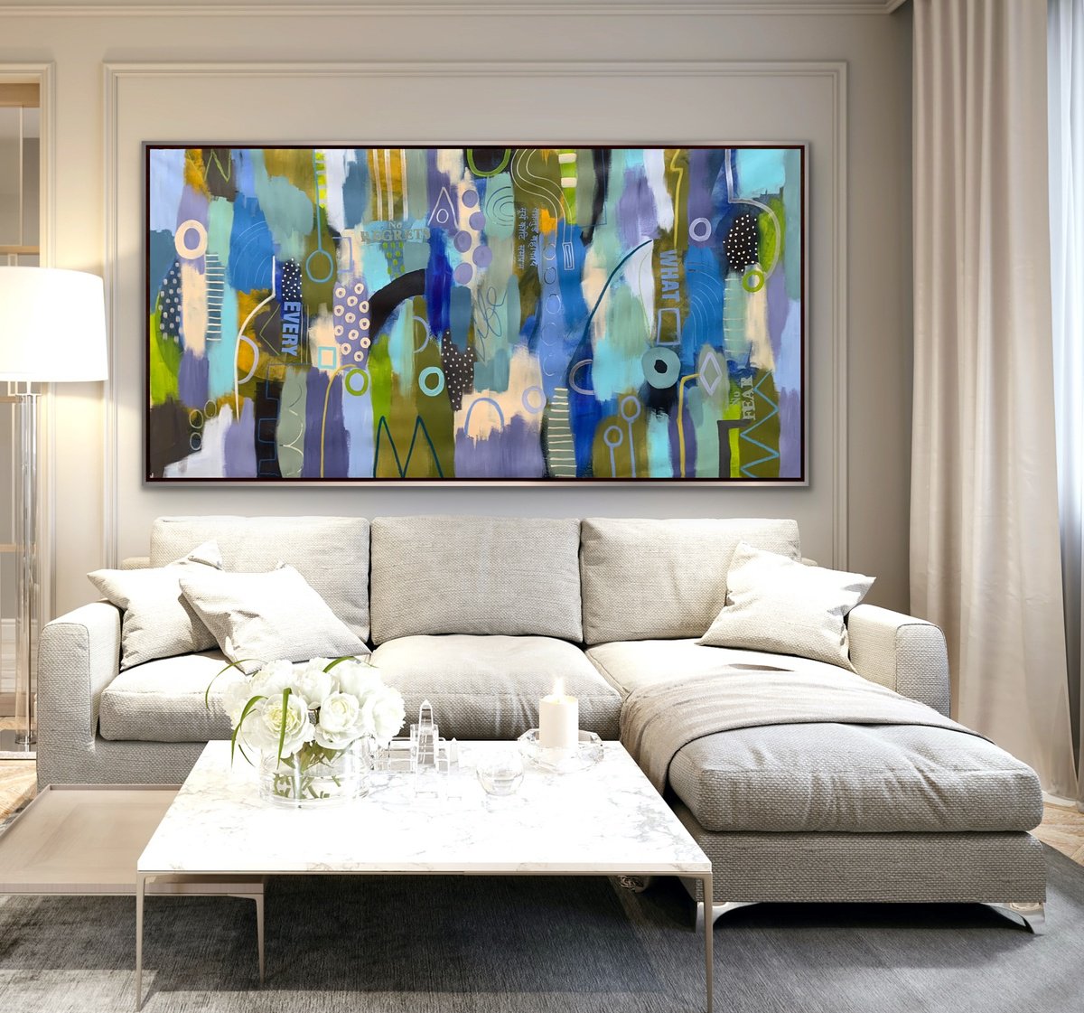 Expressive Abstract Acrylic Painting By Rashna Hackett, 72 X 37", Life Is A Song, Original Artwork