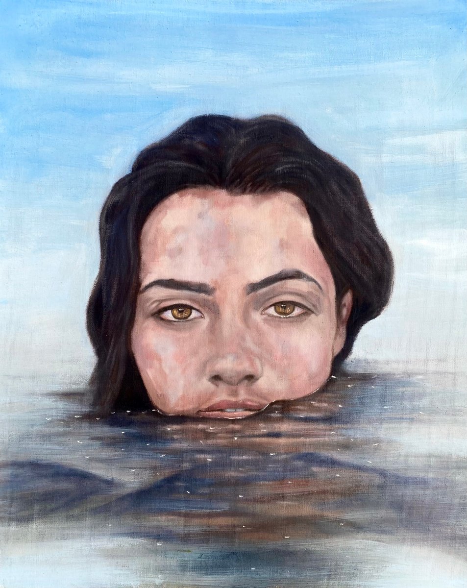 Photorealistic Portrait Oil Painting By Stevie Nicholson, 16 X 20", Water Girl, Original Artwork