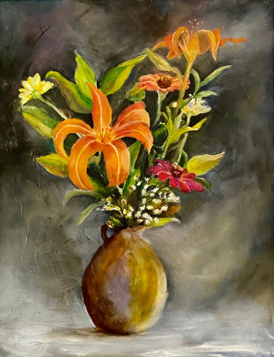 Day Lilies Bouquet Original Oil Painting 11x14