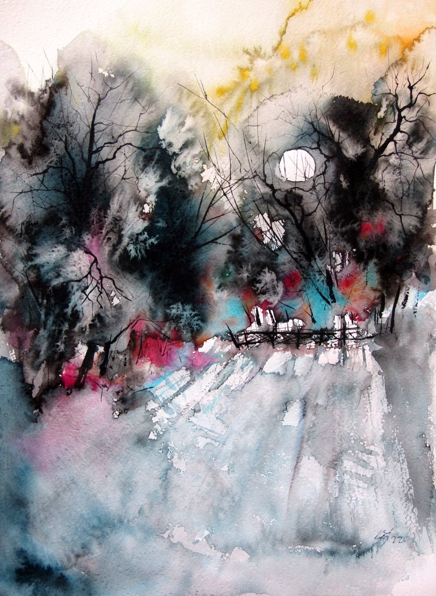 Impressionistic Watercolour , Cold Winter By Kovacs Anna Brigitta, 14 X 20, Artwork For Sale On Artfinder