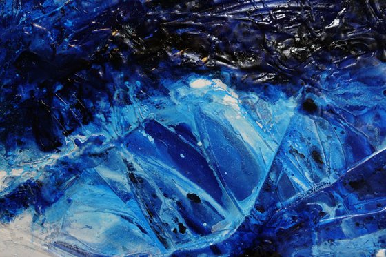 Fractured 240cm x 100cm Blue White Abstract Art