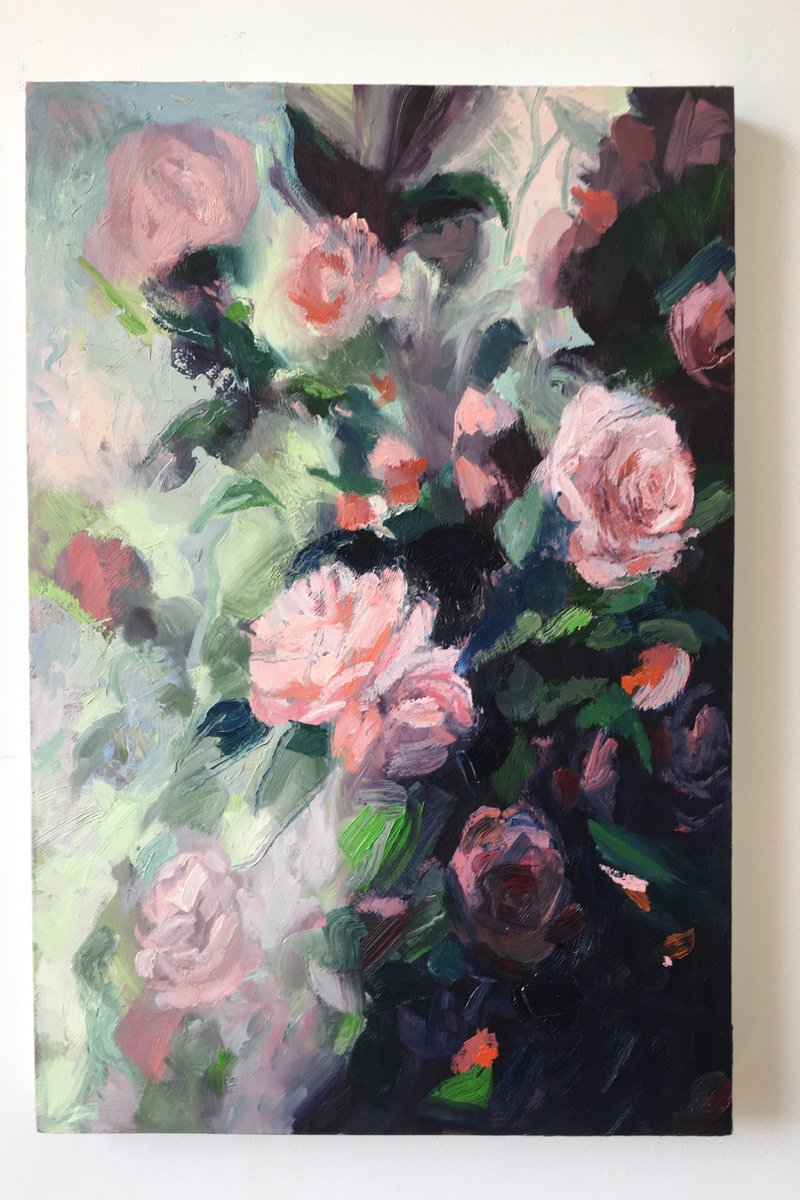 Expressive Botanical Oil Painting By Dena Adams, 20 X 30, Trifecta, Original Artwork
