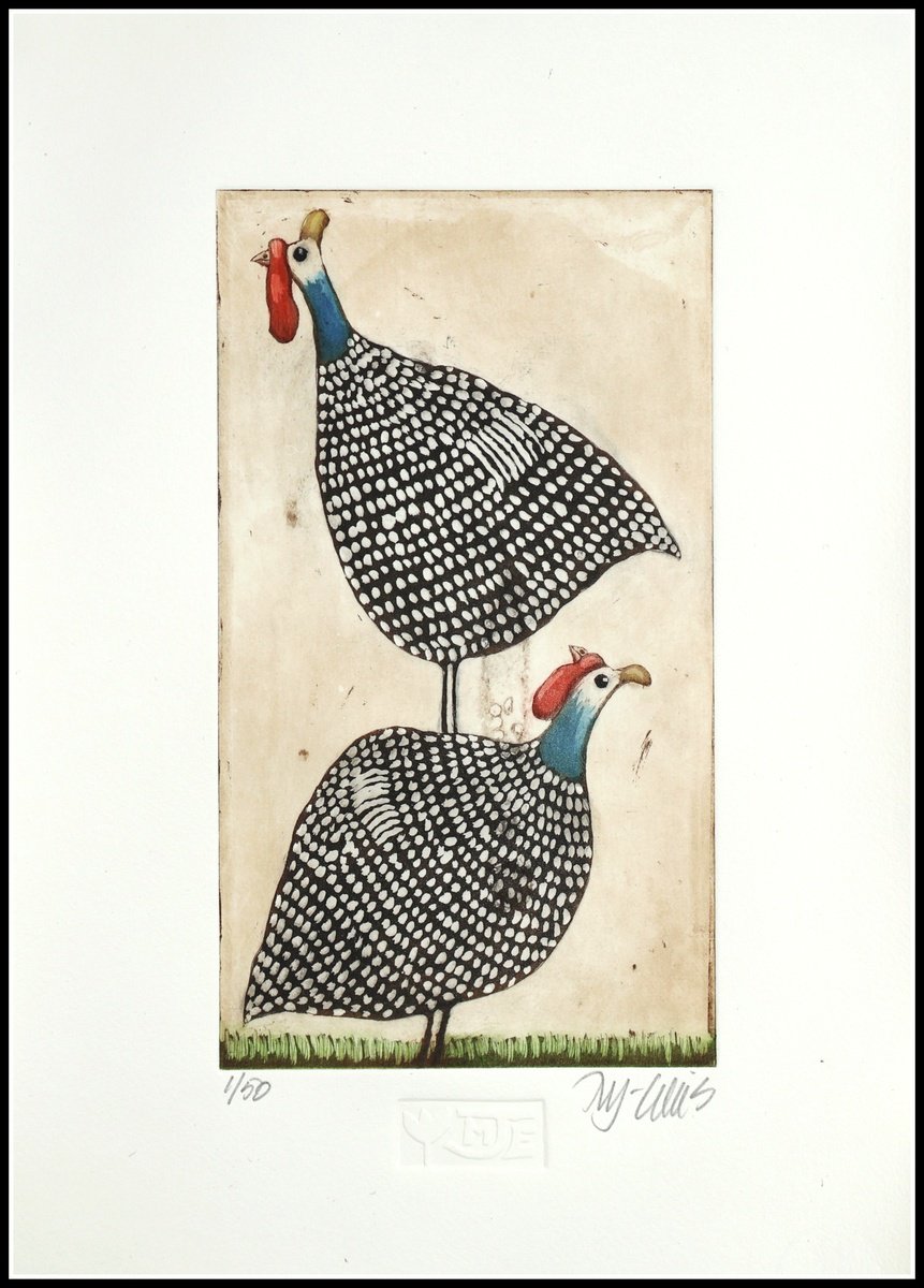 Two little guinea hens by Mariann Johansen-Ellis