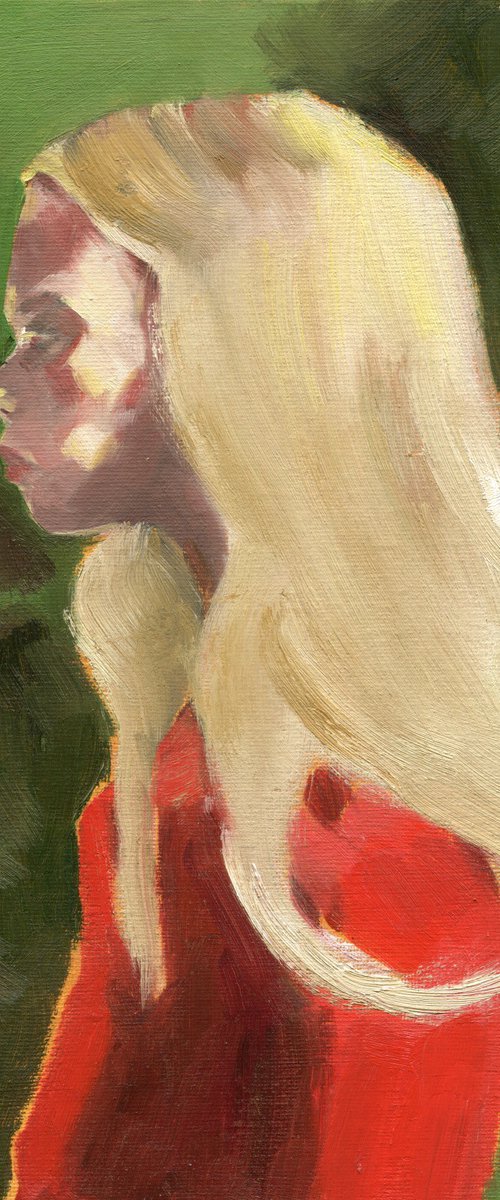 Red Dress in the Garden by Anja Rudko