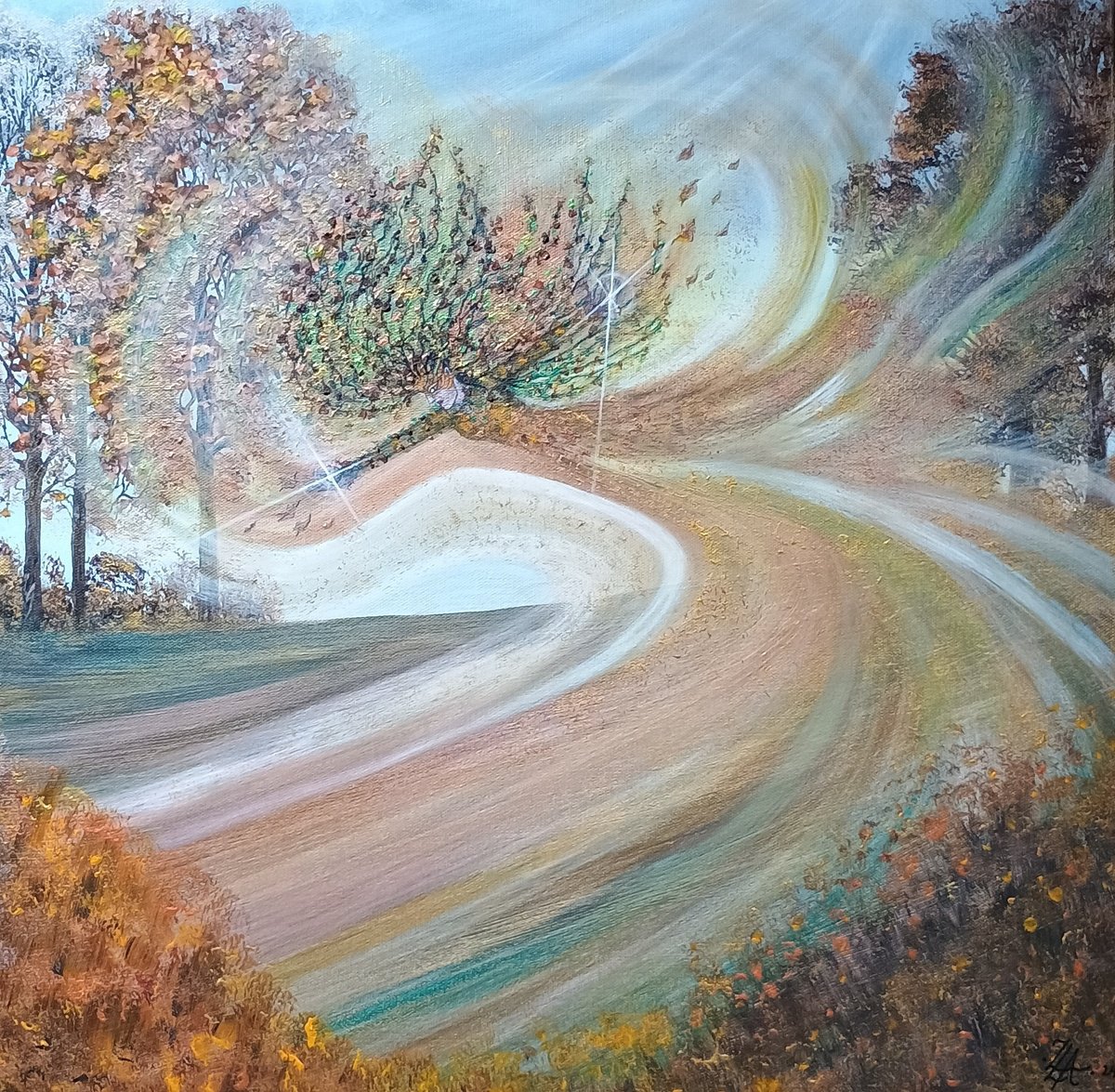 Surrealistic Portrait Acrylic Painting By Zoe Adams, 20 X 20", Autumn., Original Artwork