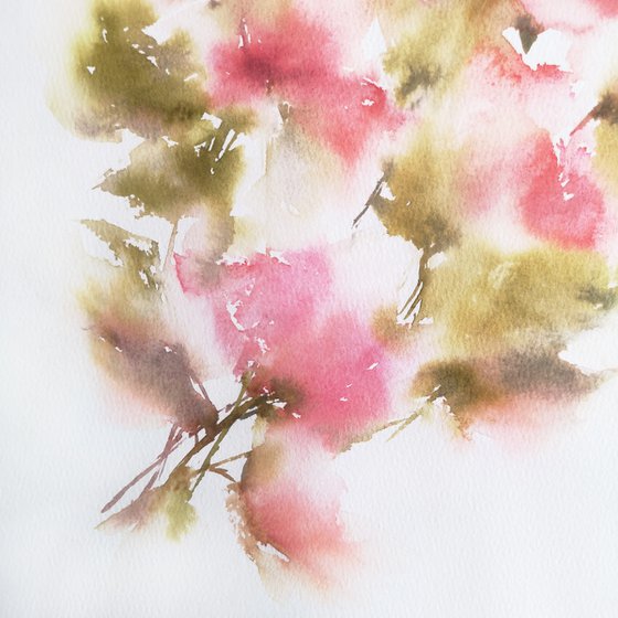 Roses. Red flowers watercolor painting