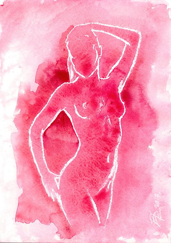 Nude on red. 21X29.5cm