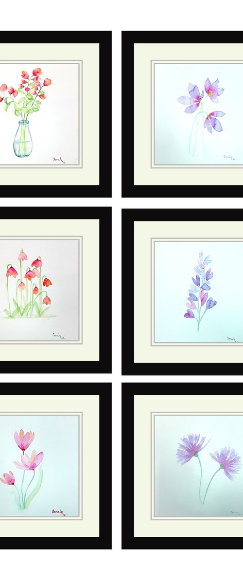 Set of 6 flowers 6 by Sonaly Gandhi