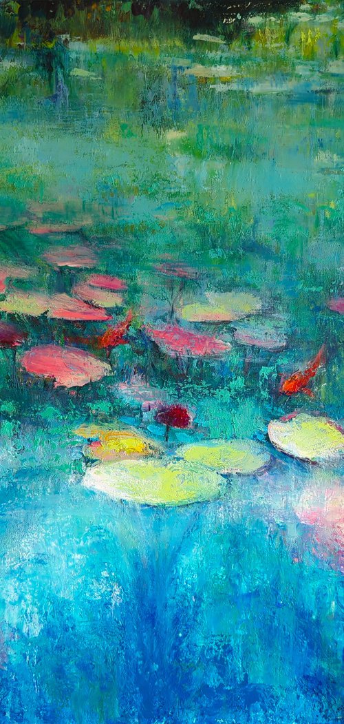 Water lilies Japanese garden by Helen Shukina