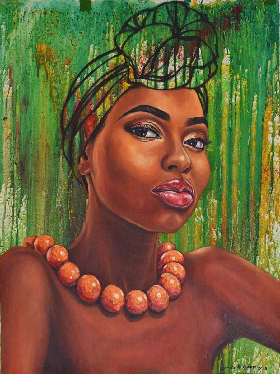 Expressive Portrait Oil Painting By Damola Ayegbayo, 36 X 48, Culture 9, Original Artwork