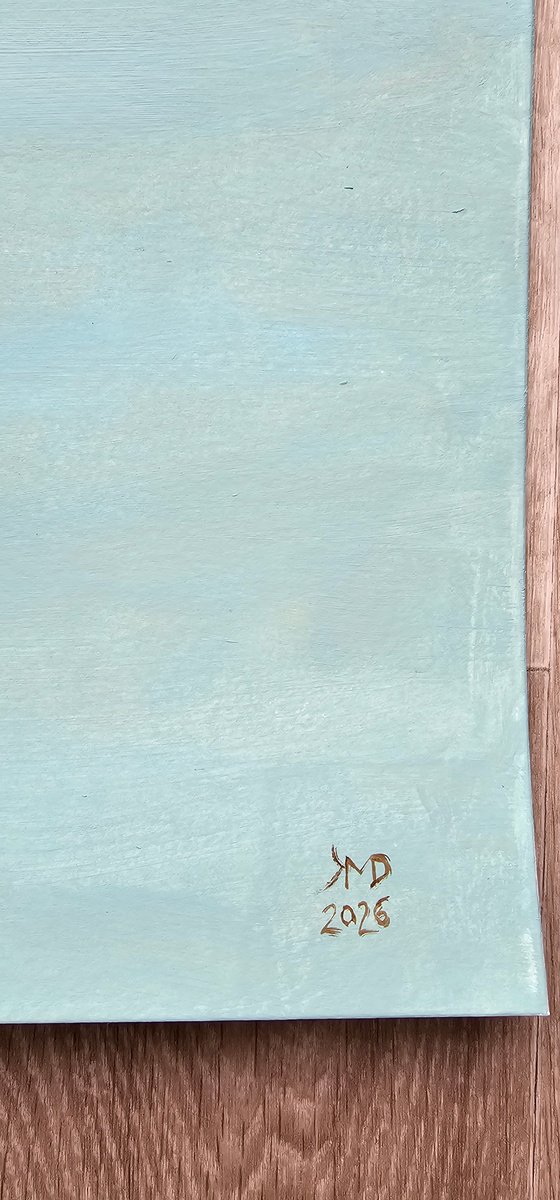 Pinto horse on aqua blue