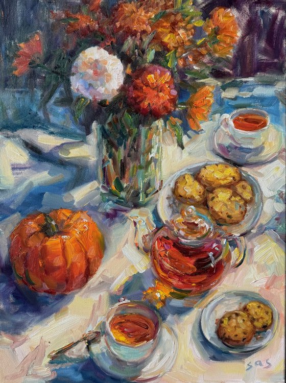 Still life with hot tea