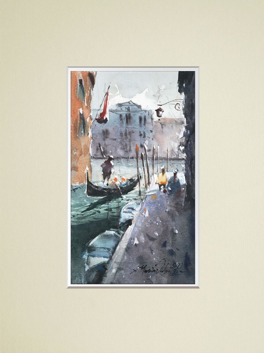 Venice boats, Watercolour art, Venice paintings. by Marin Victor